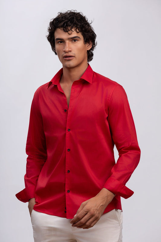 Red 100% Italian Cotton Shirt