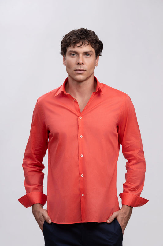 Coral Orange 100% Italian Cotton Shirt