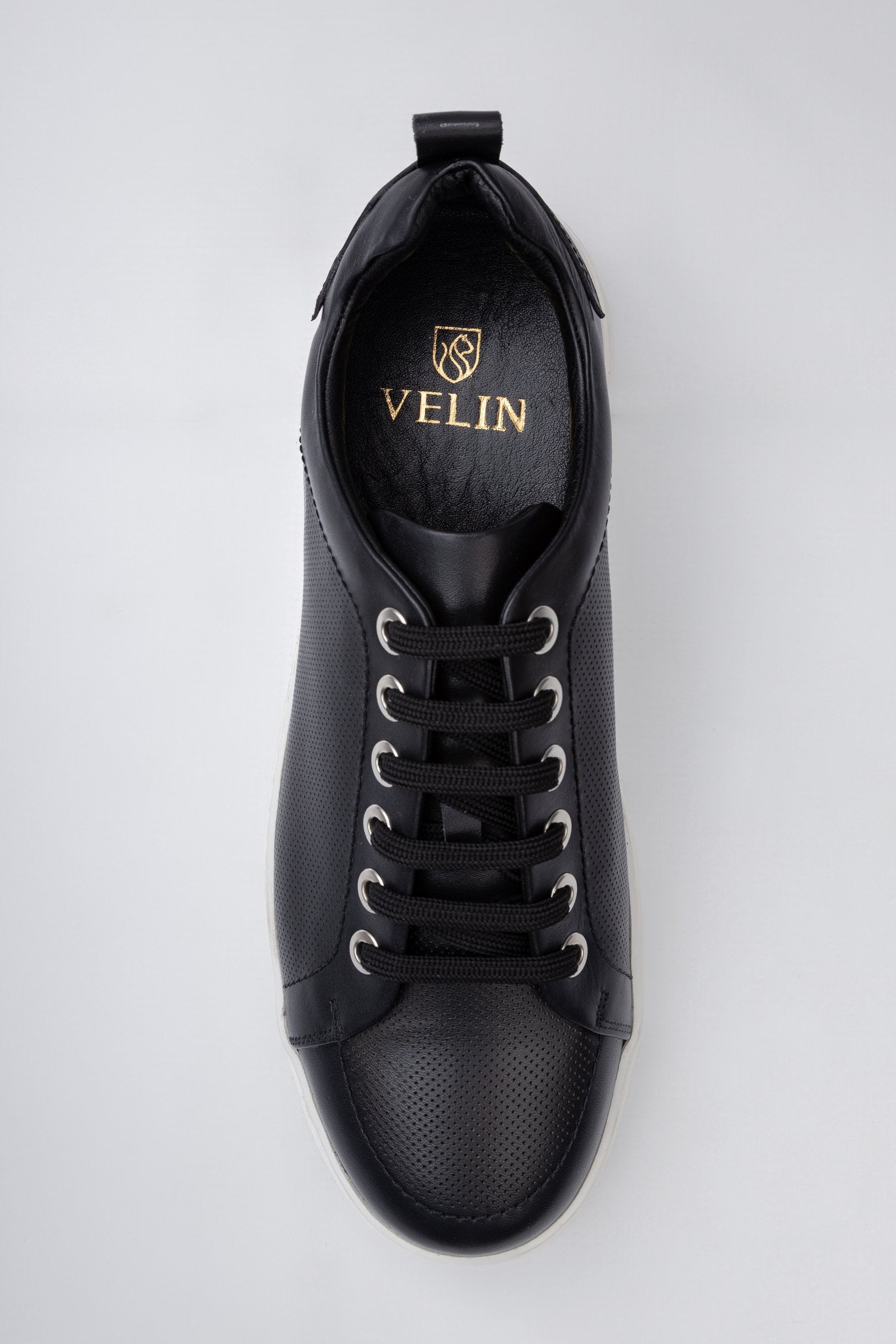 Black Leather Trainers With Lug Sole