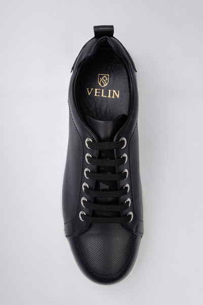 Black Leather Trainers With Lug Sole
