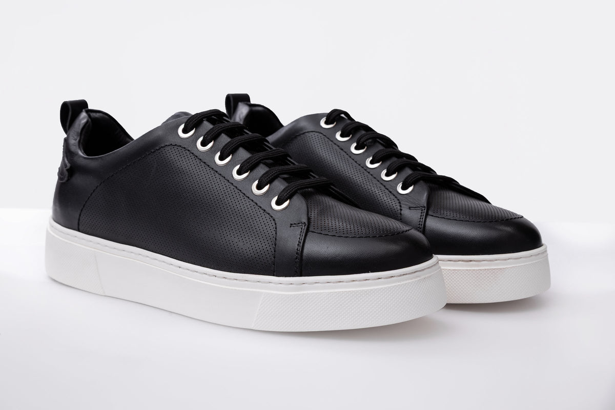 Black Leather Trainers With Lug Sole