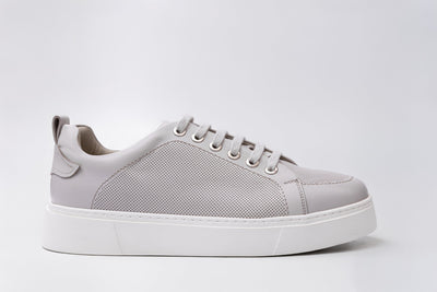 Grey Leather Trainers With Lug Sole