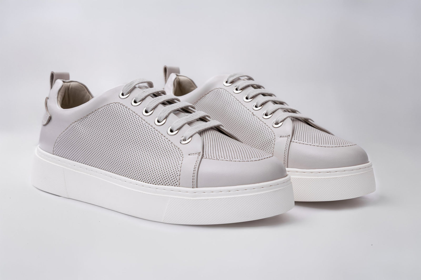 Grey Leather Trainers With Lug Sole