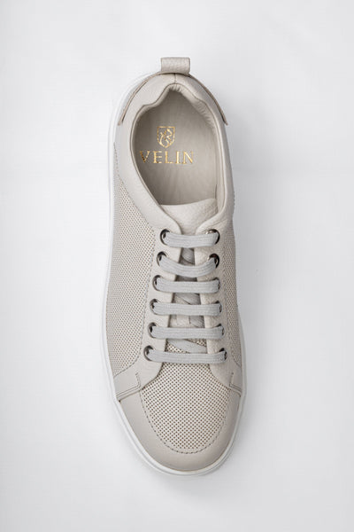 Beige Leather Trainers With Lug Sole