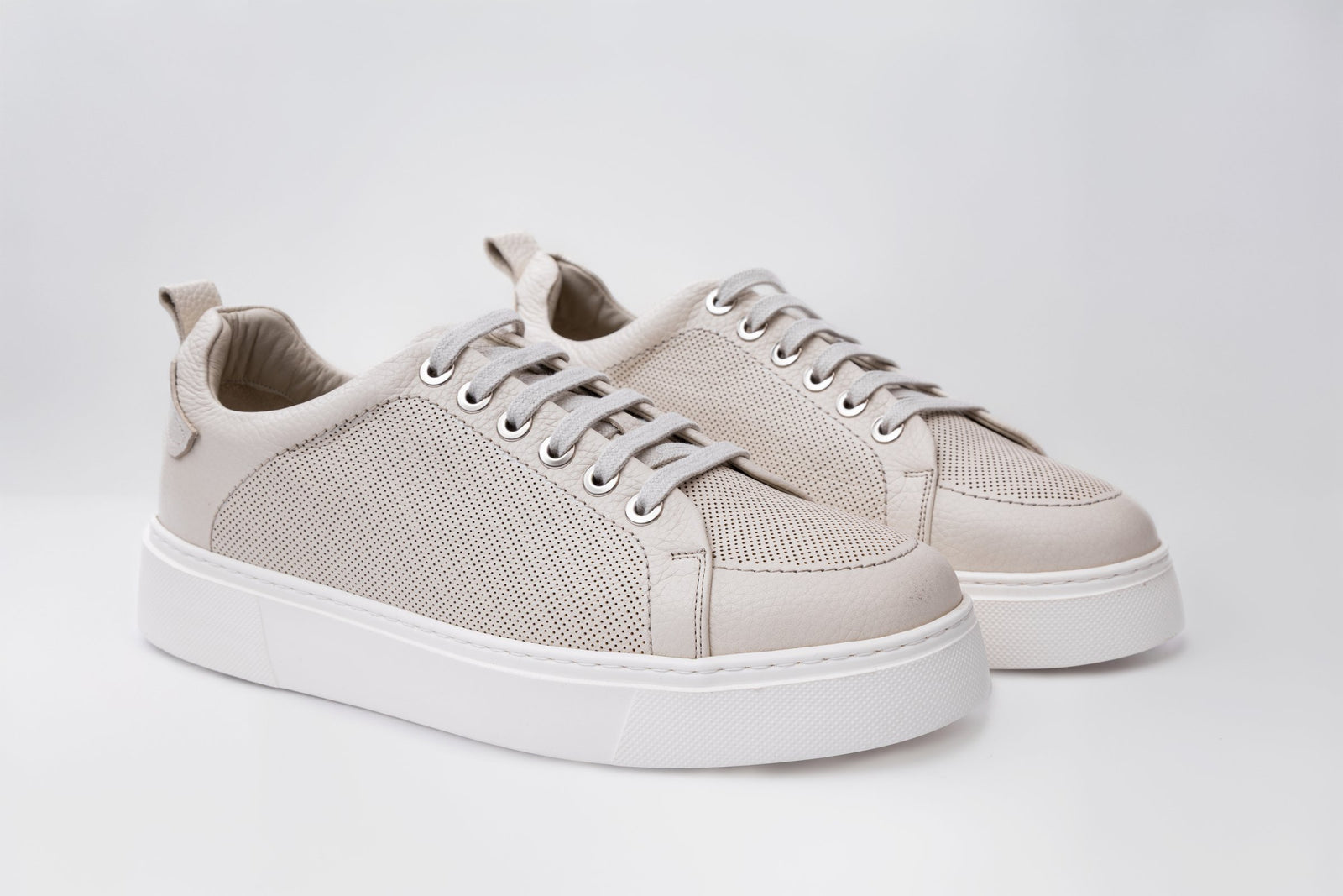 Beige Leather Trainers With Lug Sole