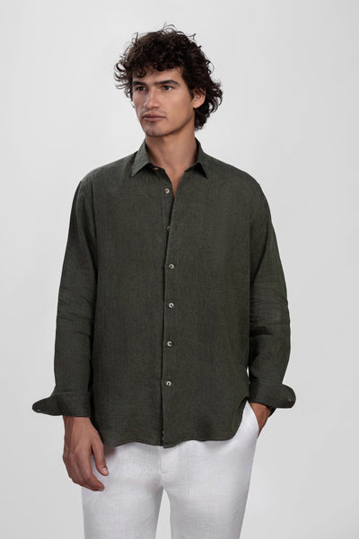 Olive Green 100% Turkish Linen Shirt