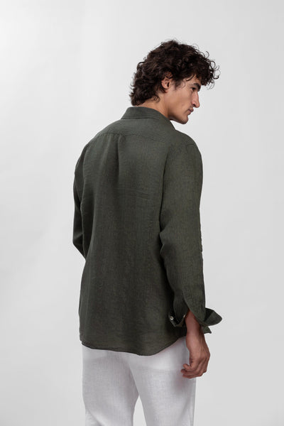 Olive Green 100% Turkish Linen Shirt