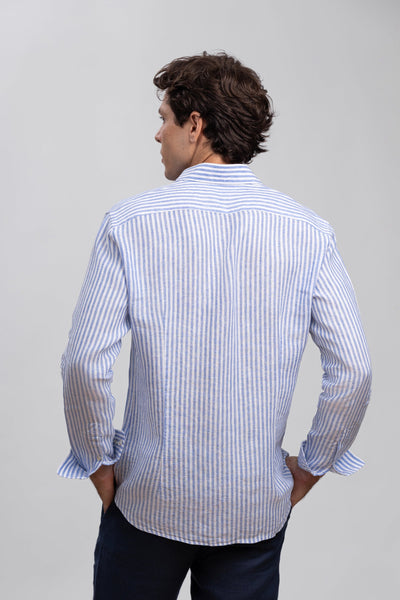 Sky Blue Stripe Italian 100% Linen Stripe Shirt