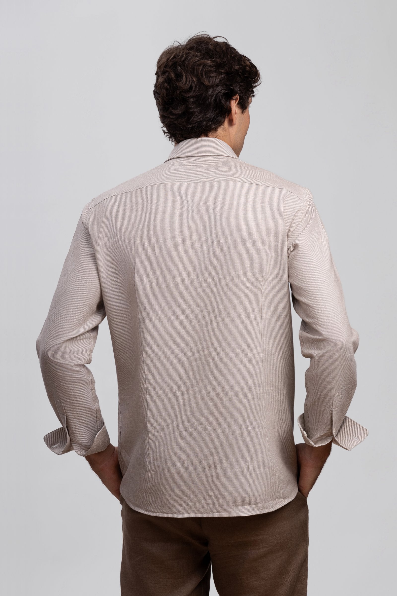 Beige Micro Pattern Italian Cotton & Linen Blend Shirt