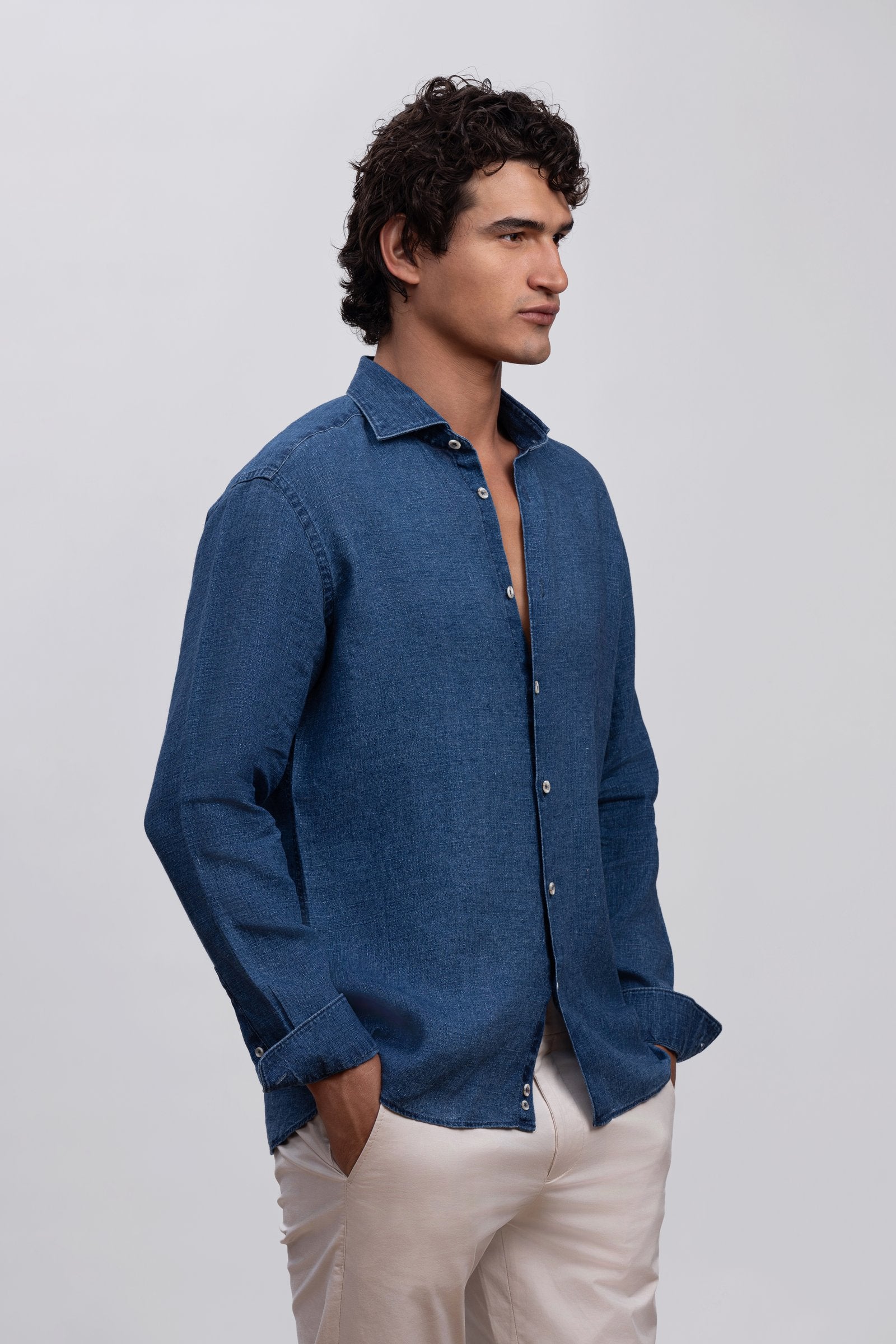 Denim Blue 100% Italian Linen Shirt
