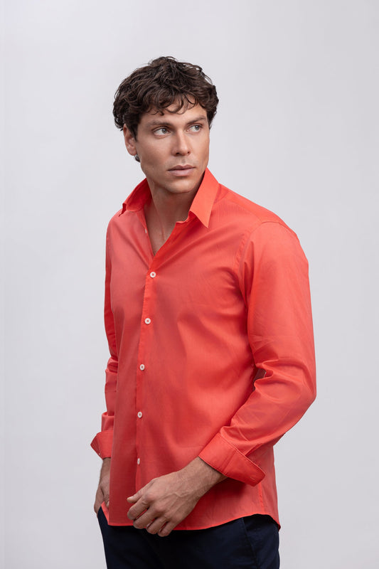 Coral Orange 100% Italian Cotton Shirt