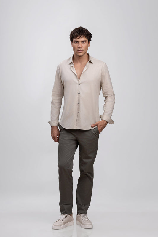 Stone Beige 100% Italian Cotton Shirt