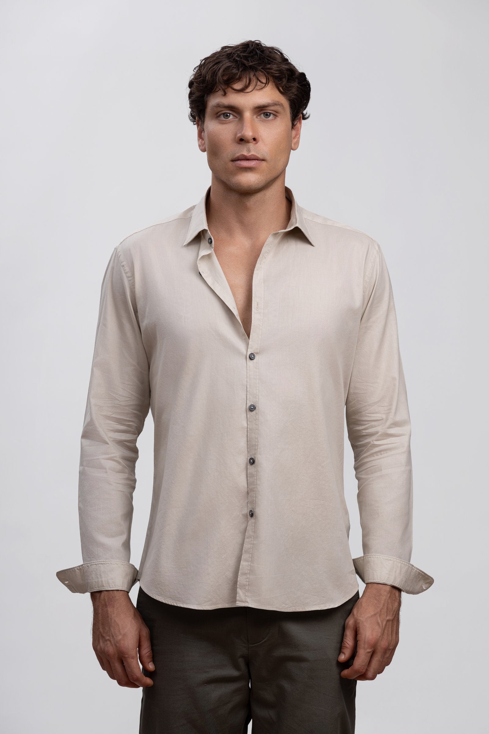 Stone Beige 100% Italian Cotton Shirt