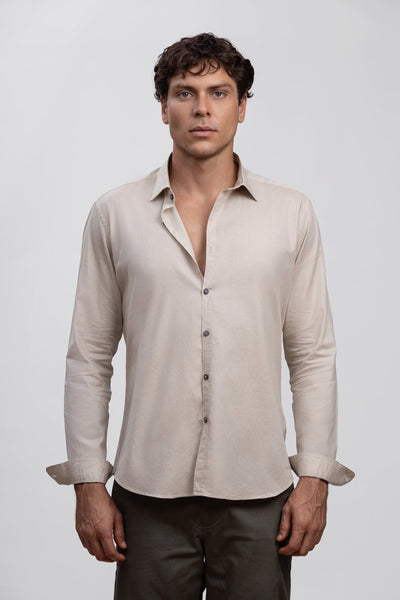 Stone Beige 100% Italian Cotton Shirt