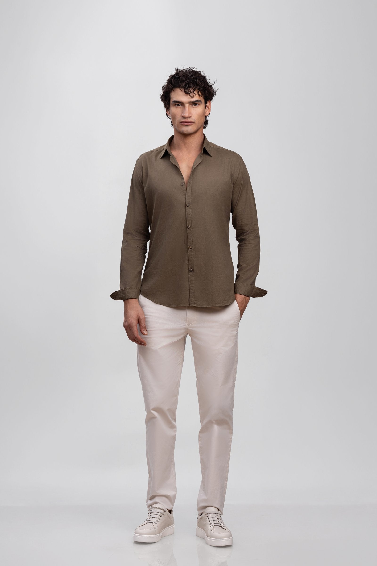 Olive Green 100% Italian Cotton Shirt