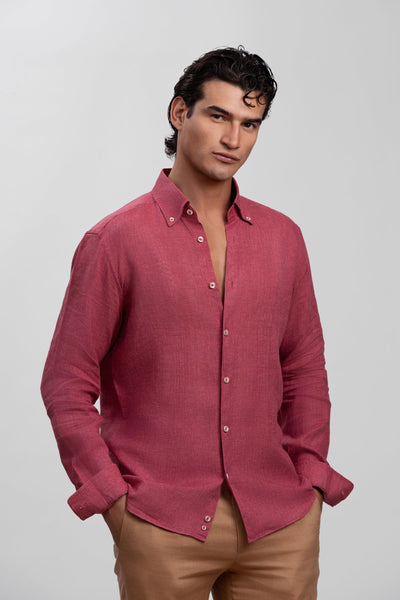 Coral Red 100% Italian Linen Shirt