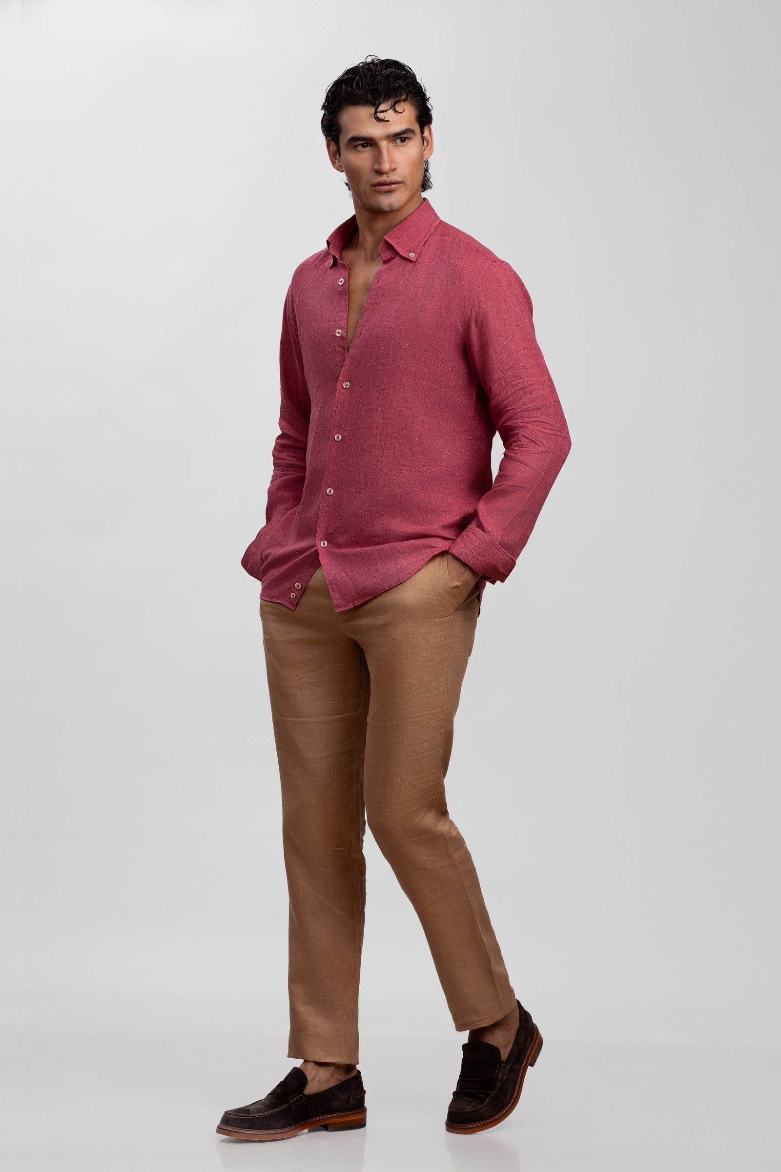 Coral Red 100% Italian Linen Shirt