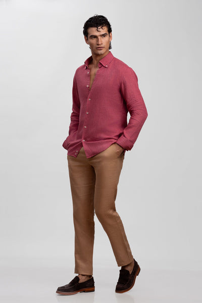 Coral Red 100% Italian Linen Shirt