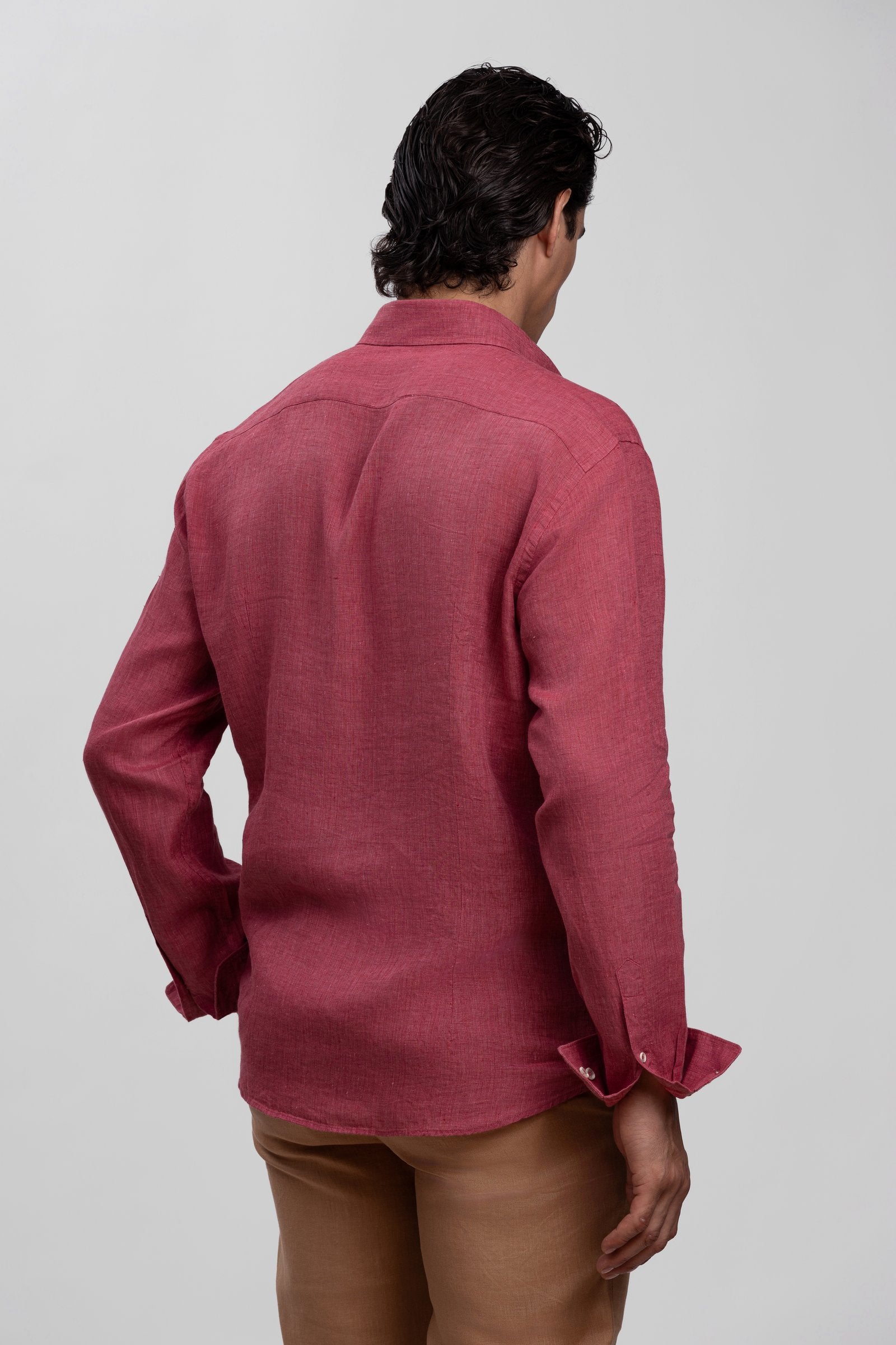 Coral Red 100% Italian Linen Shirt