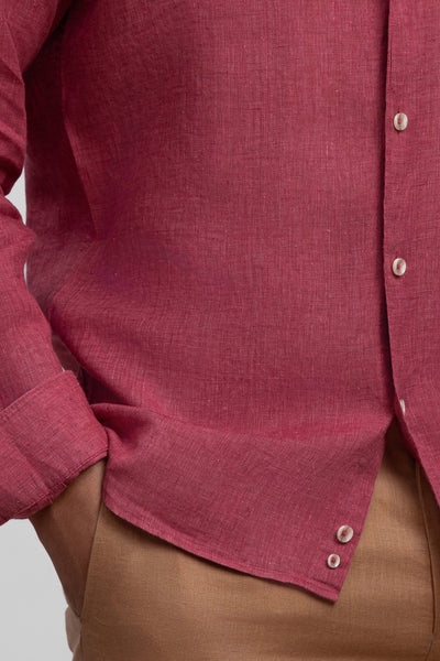 Coral Red 100% Italian Linen Shirt