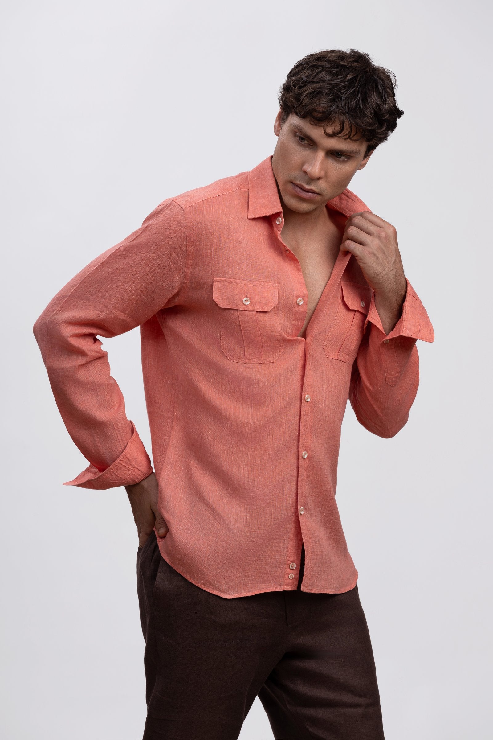 Dusty Coral 100% Italian Linen Shirt