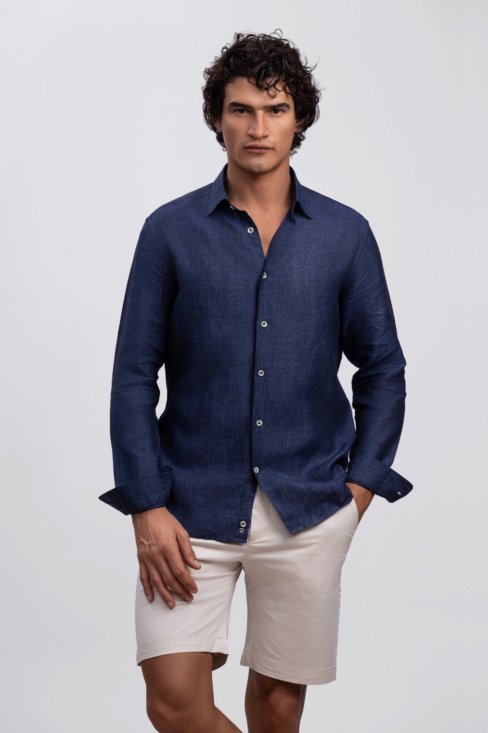 Indigo Blue 100% Italian Linen Shirt