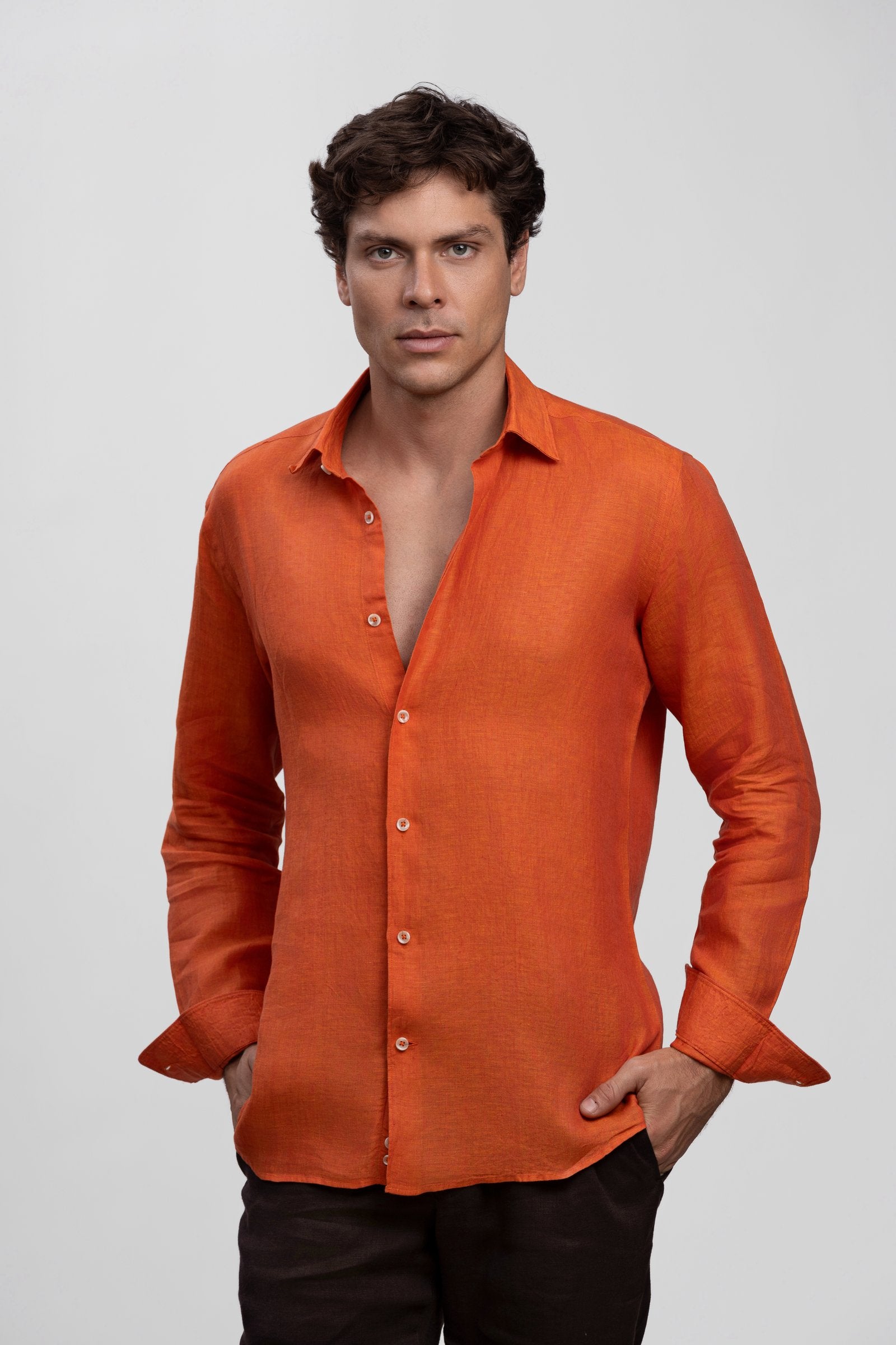 Orange 100% Italian Linen Shirt