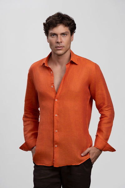 Orange 100% Italian Linen Shirt