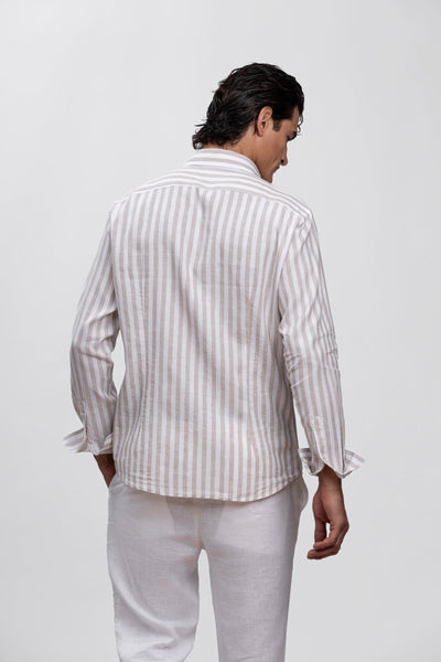 Beige Stripe Italian Cotton & Linen Blend Shirt