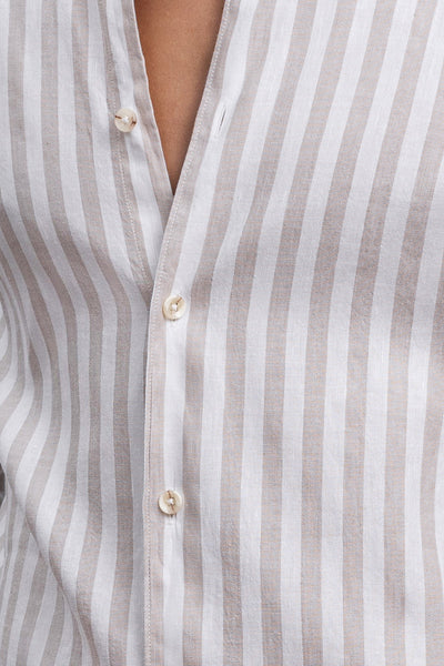 Beige Stripe Italian Cotton & Linen Blend Shirt