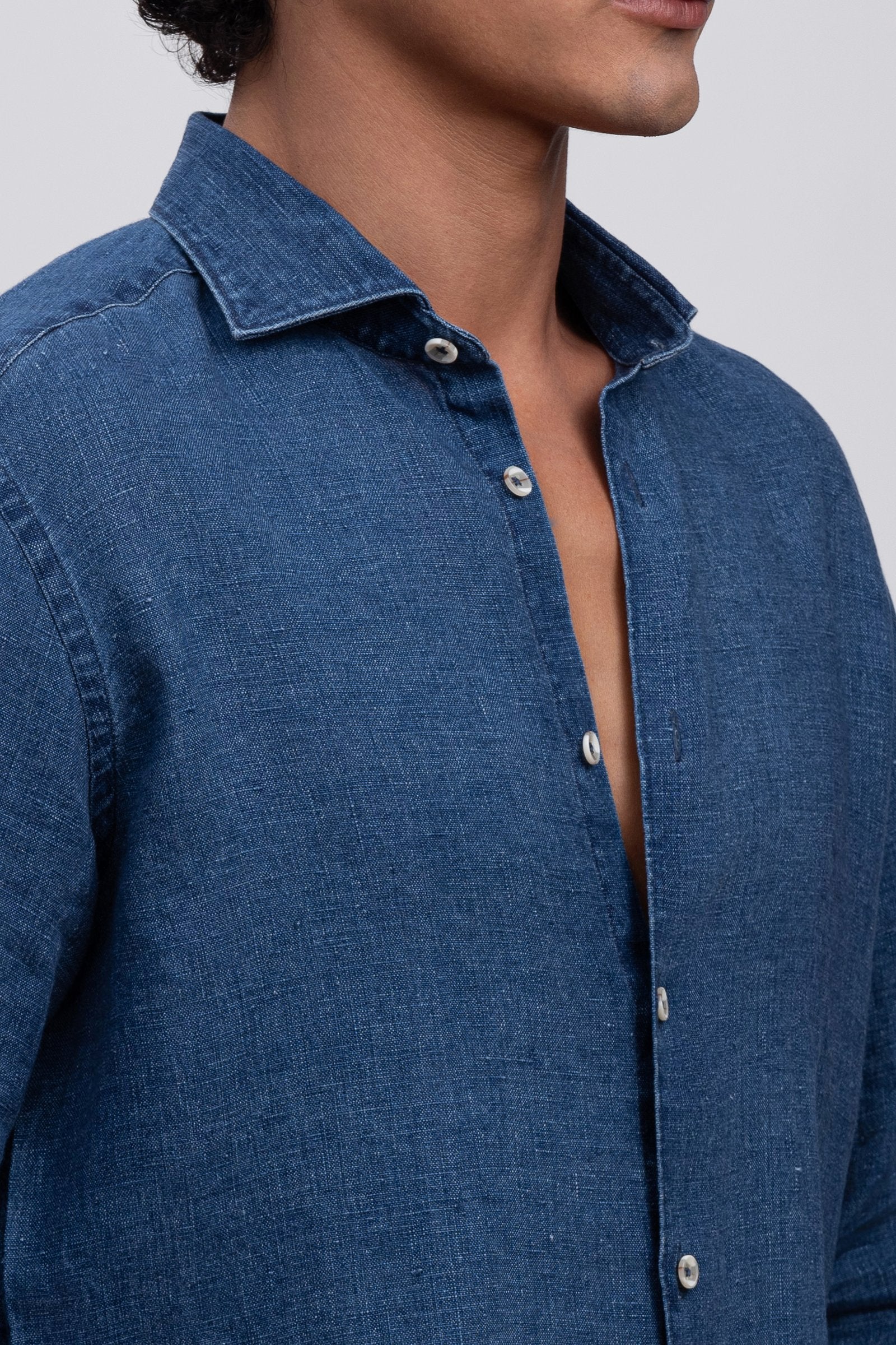 Denim Blue 100% Italian Linen Shirt