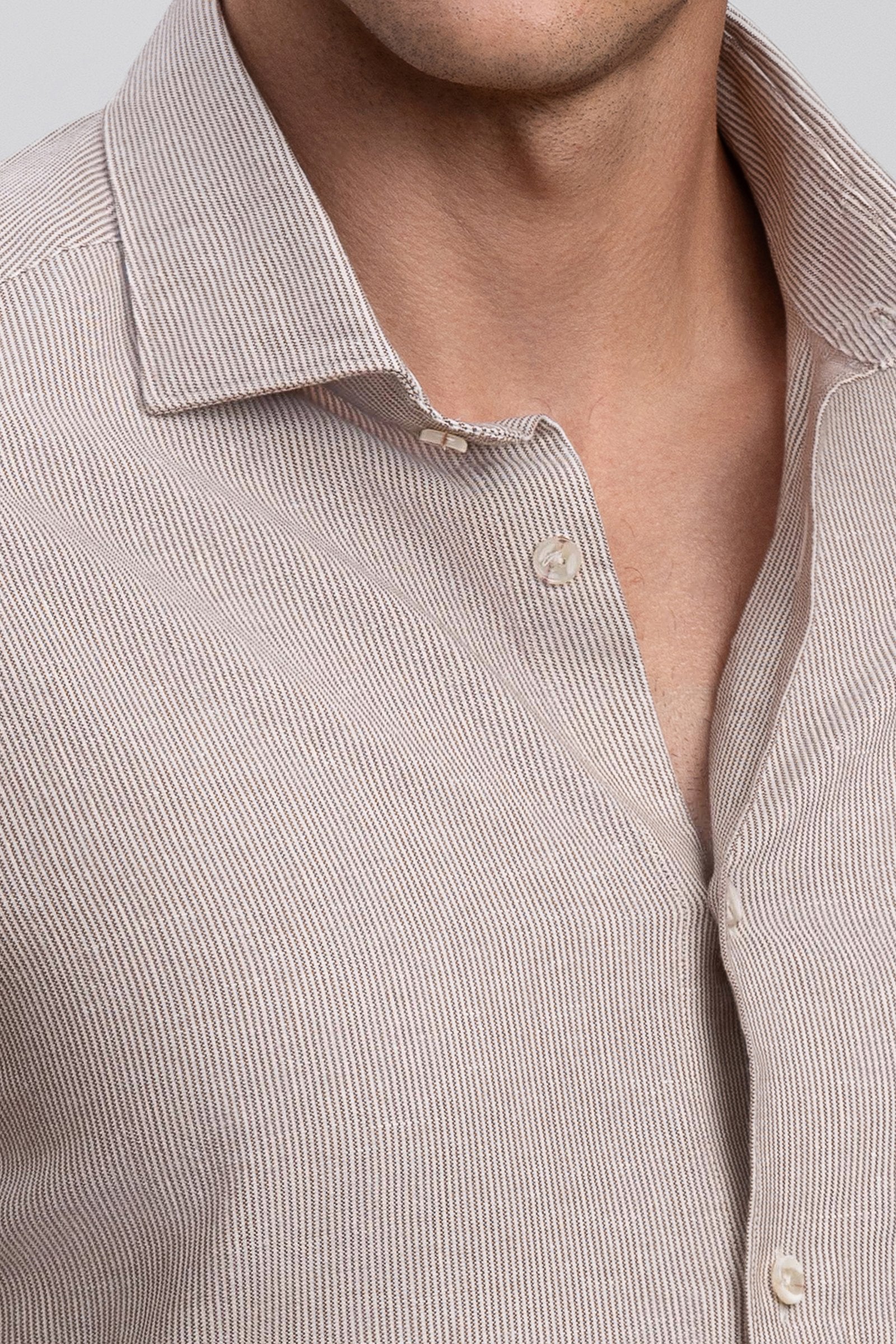 Beige Micro Pattern Italian Cotton & Linen Blend Shirt