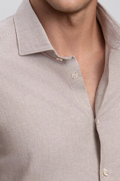Beige Micro Pattern Italian Cotton & Linen Blend Shirt