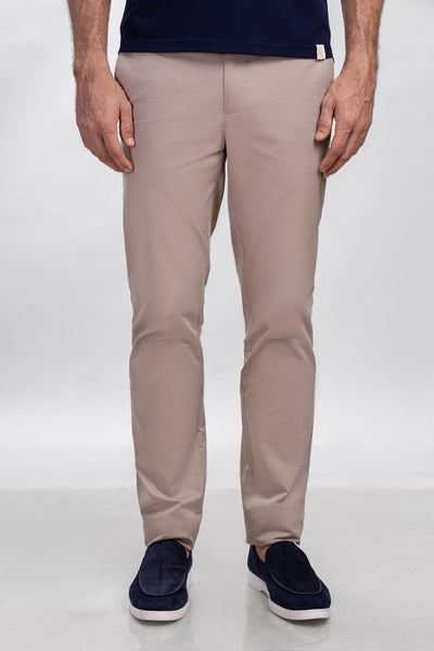 Beige Cotton Blend Slim Fit Pants