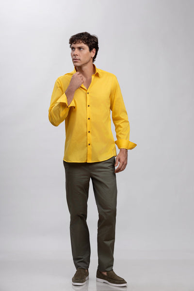 Khaki green Cotton Blend Slim Fit Pants