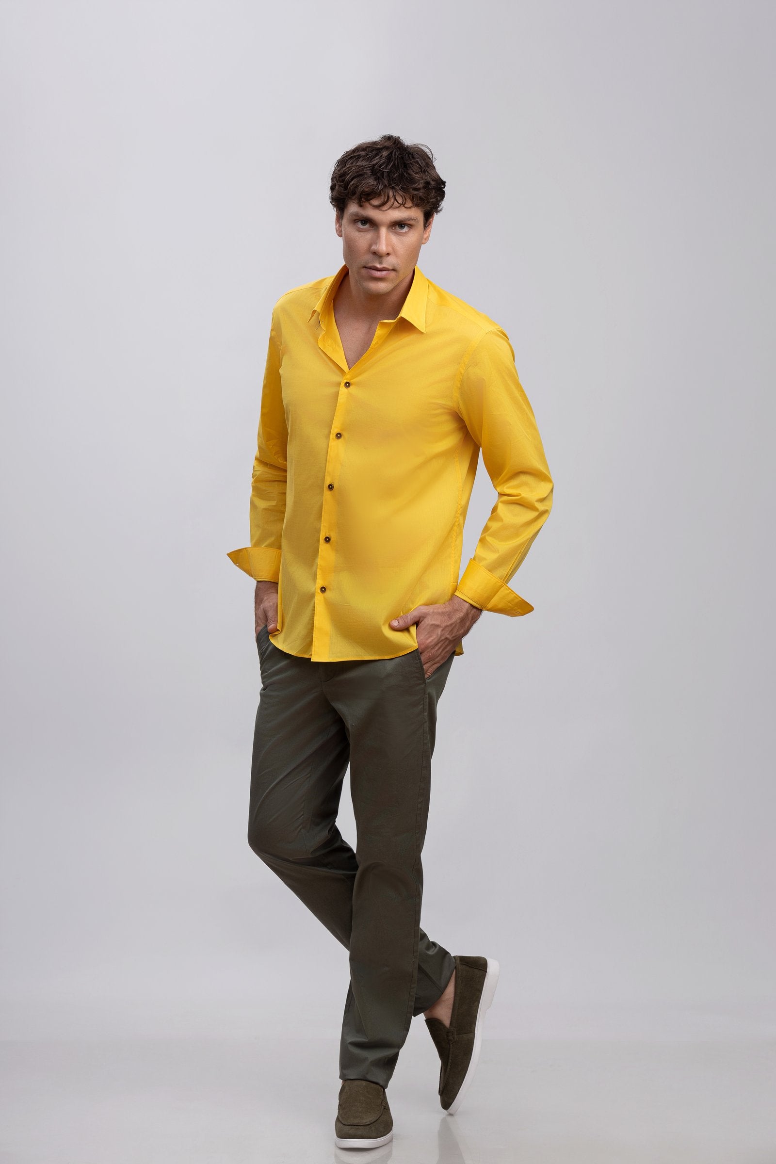 Khaki green Cotton Blend Slim Fit Pants