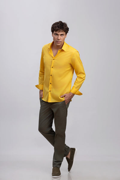 Khaki green Cotton Blend Slim Fit Pants