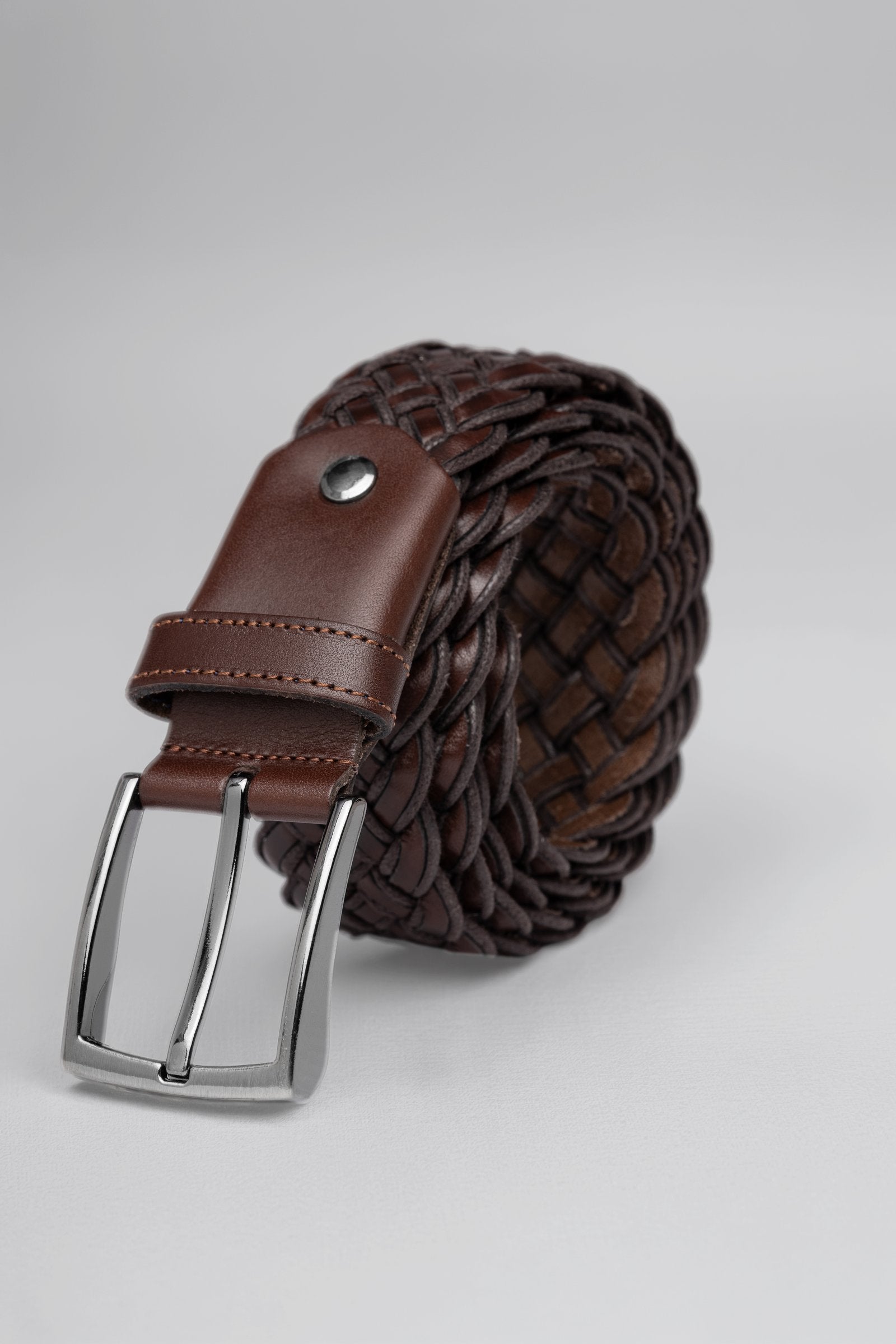 Brown Braided Leather Belt