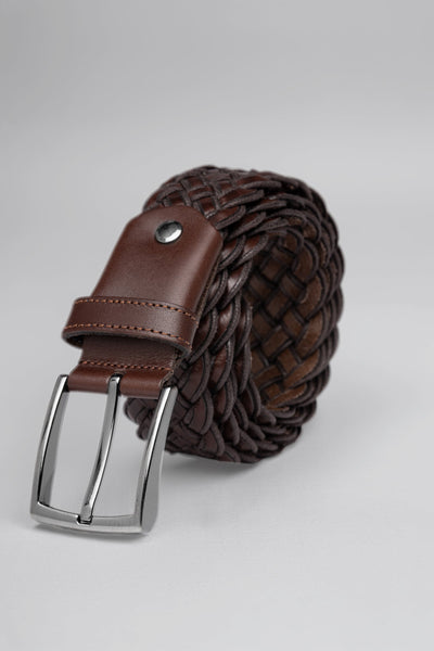 Brown Braided Leather Belt