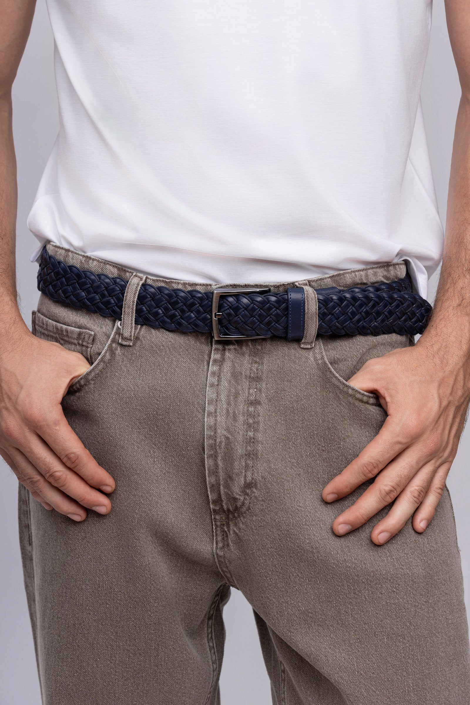 Navy Braided Leather Belt