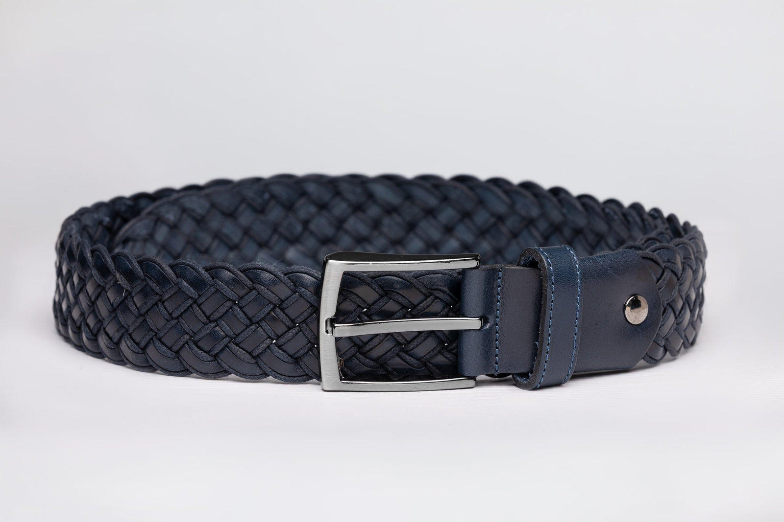 Navy Braided Leather Belt