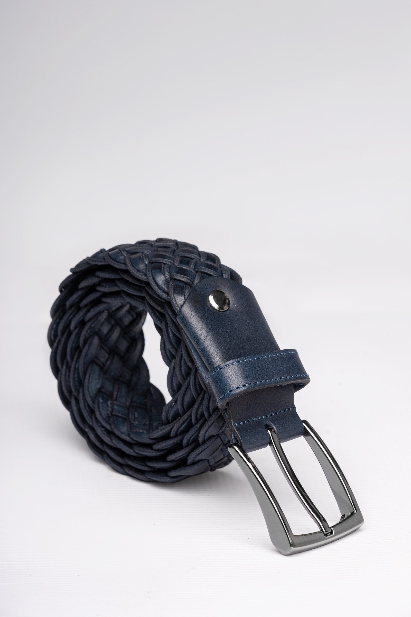 Navy Braided Leather Belt