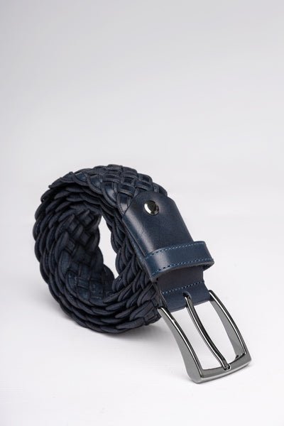 Navy Braided Leather Belt
