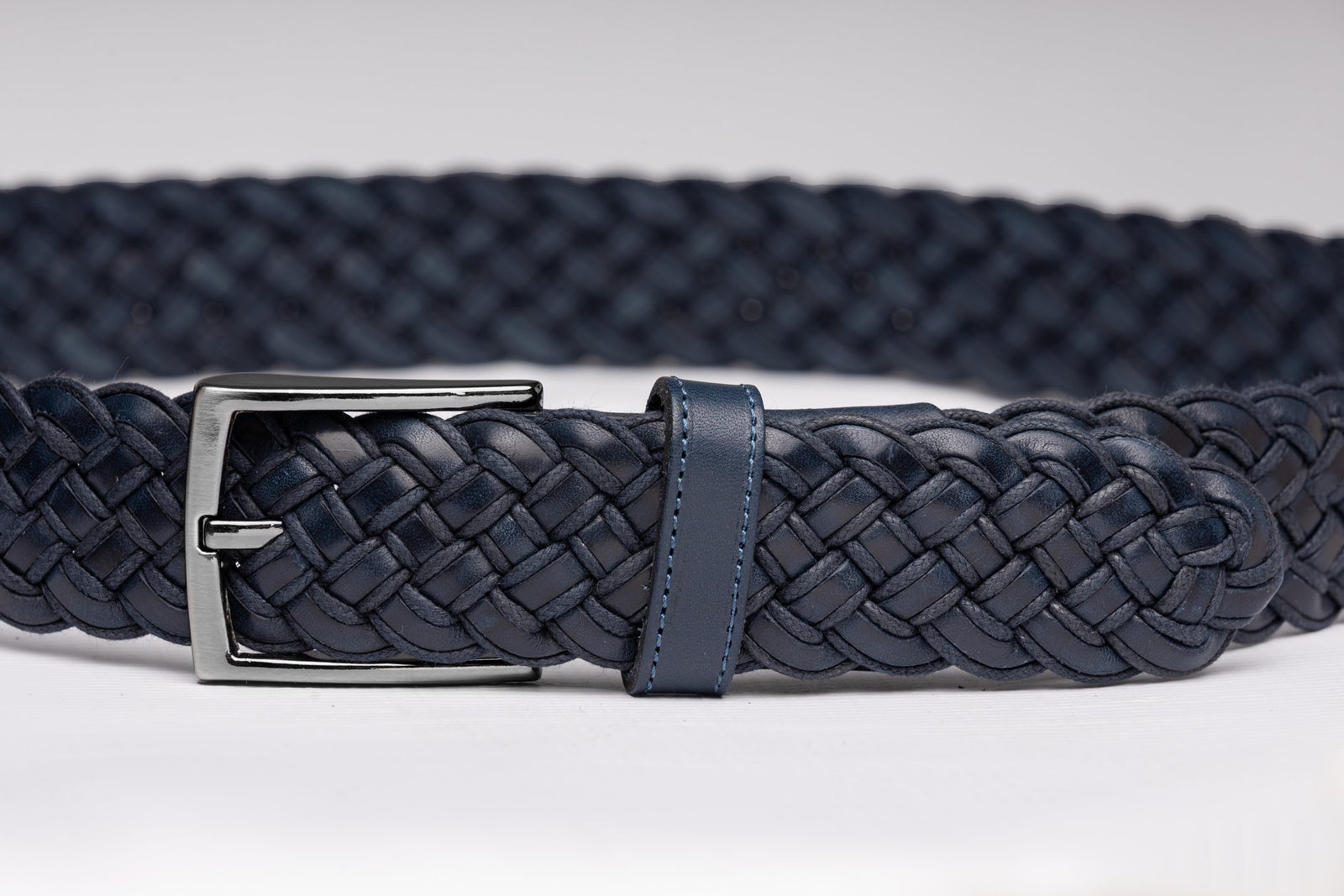 Navy Braided Leather Belt