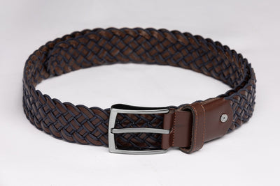 Brown And Navy Braided Leather Belt