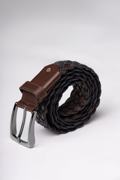 Brown And Navy Braided Leather Belt
