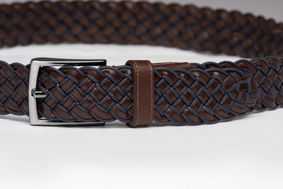 Brown And Navy Braided Leather Belt
