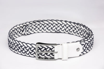 White And Navy Braided Leather Belt