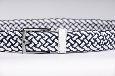 White And Navy Braided Leather Belt