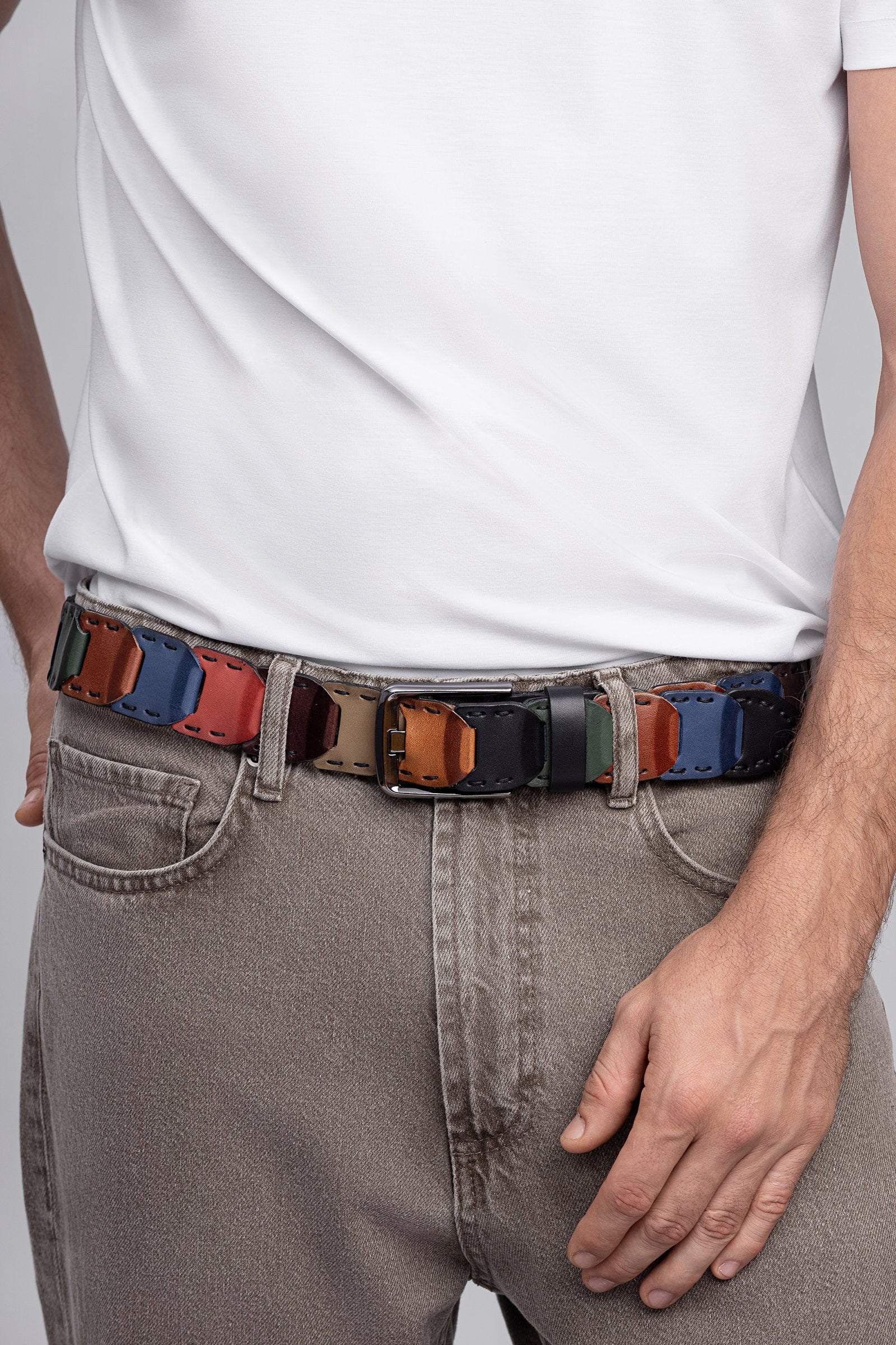 Multicolor Patchwork Leather Belt